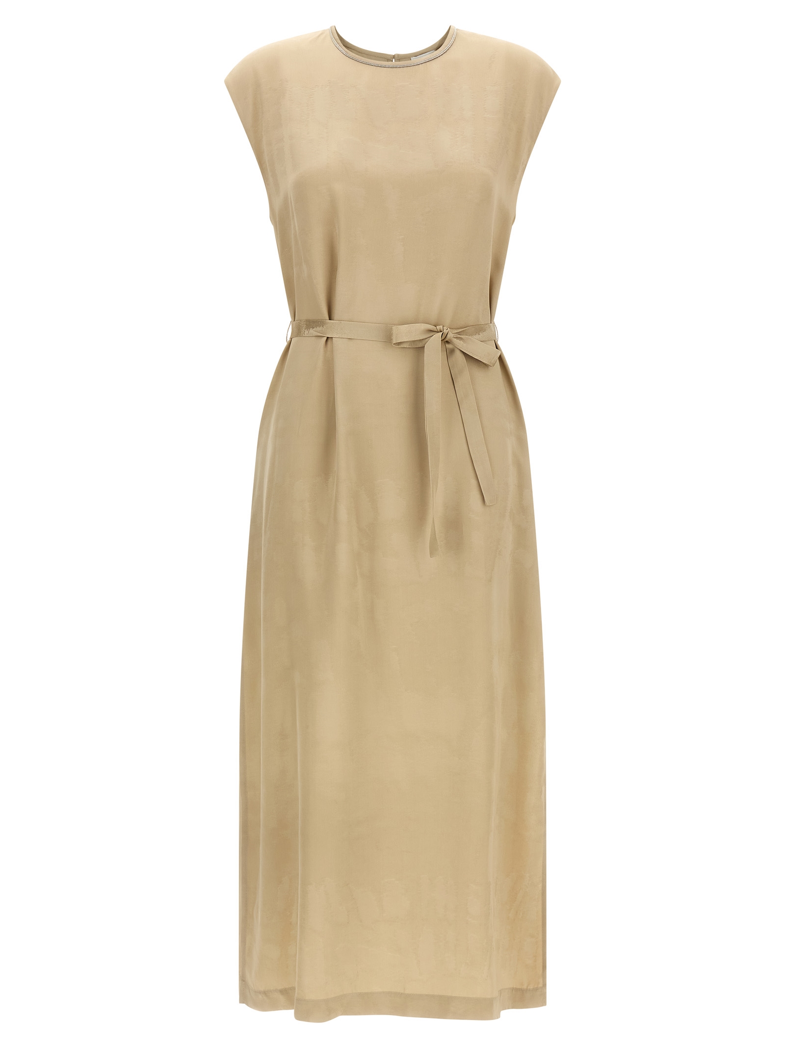 Beige Viscose Midi Dress