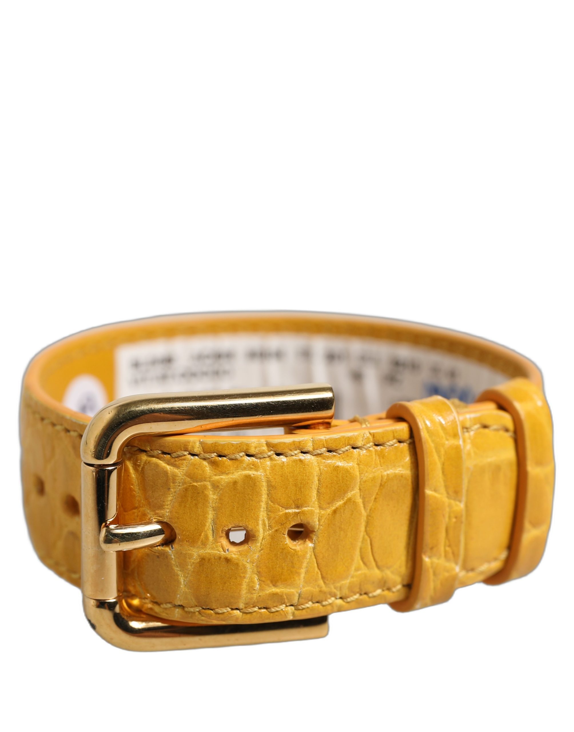 Yellow Embossed Leather Gold Buckle Belt Strap Bracelet