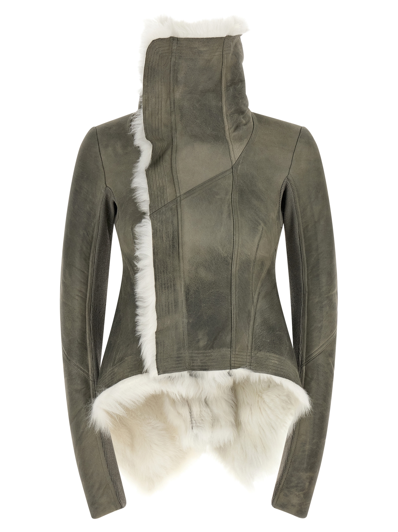 Rick Owens Gray Lamb Fur Leather Women's Jacket
