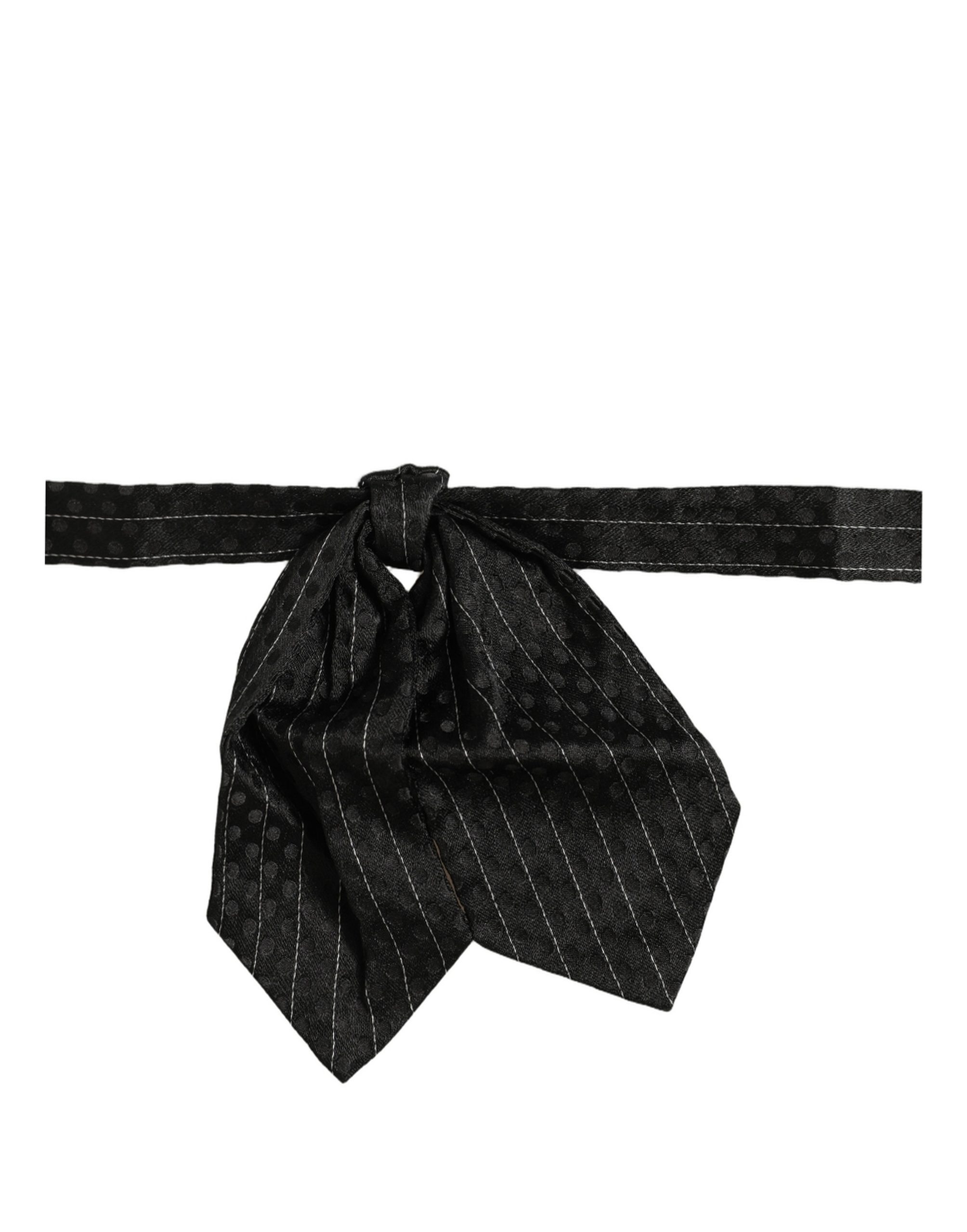 Men Black Pinstripe Silk Adjustable Neck Papillon Bow Tie