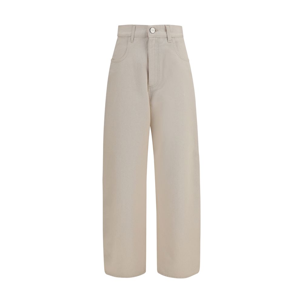 Beige Cotton Straight-Leg Jeans