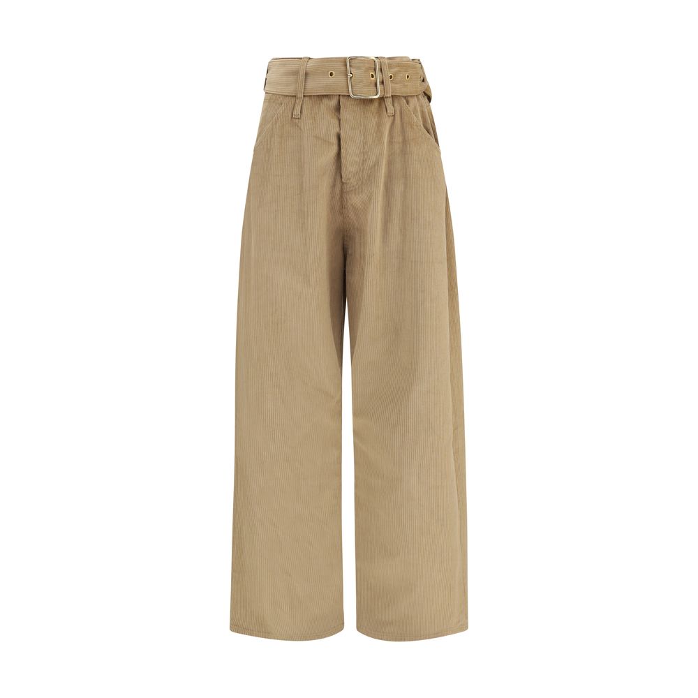 Beige Cotton Casual Pants