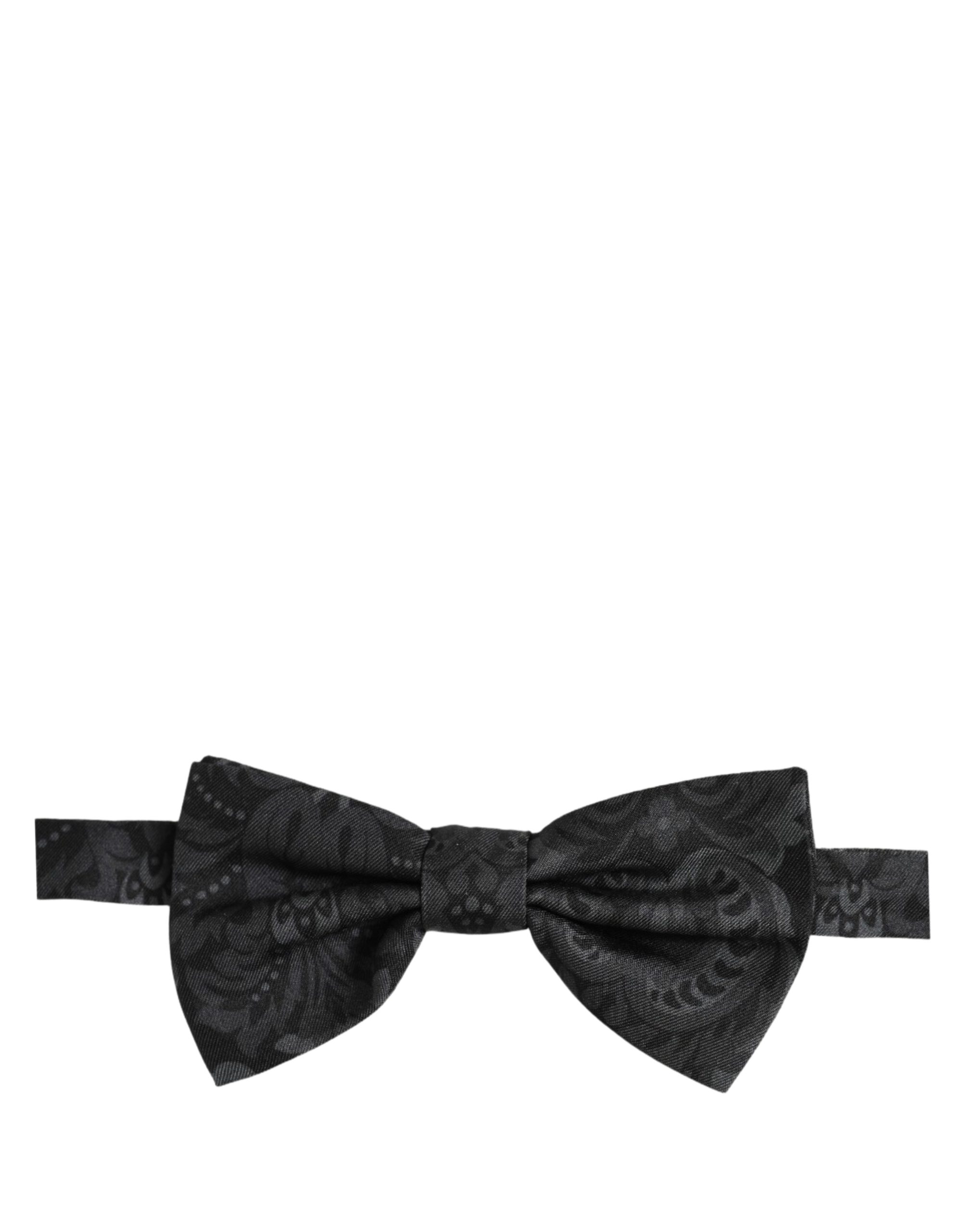 Men Black Paisley SIlk Adjustable Neck Papillon Bow Tie