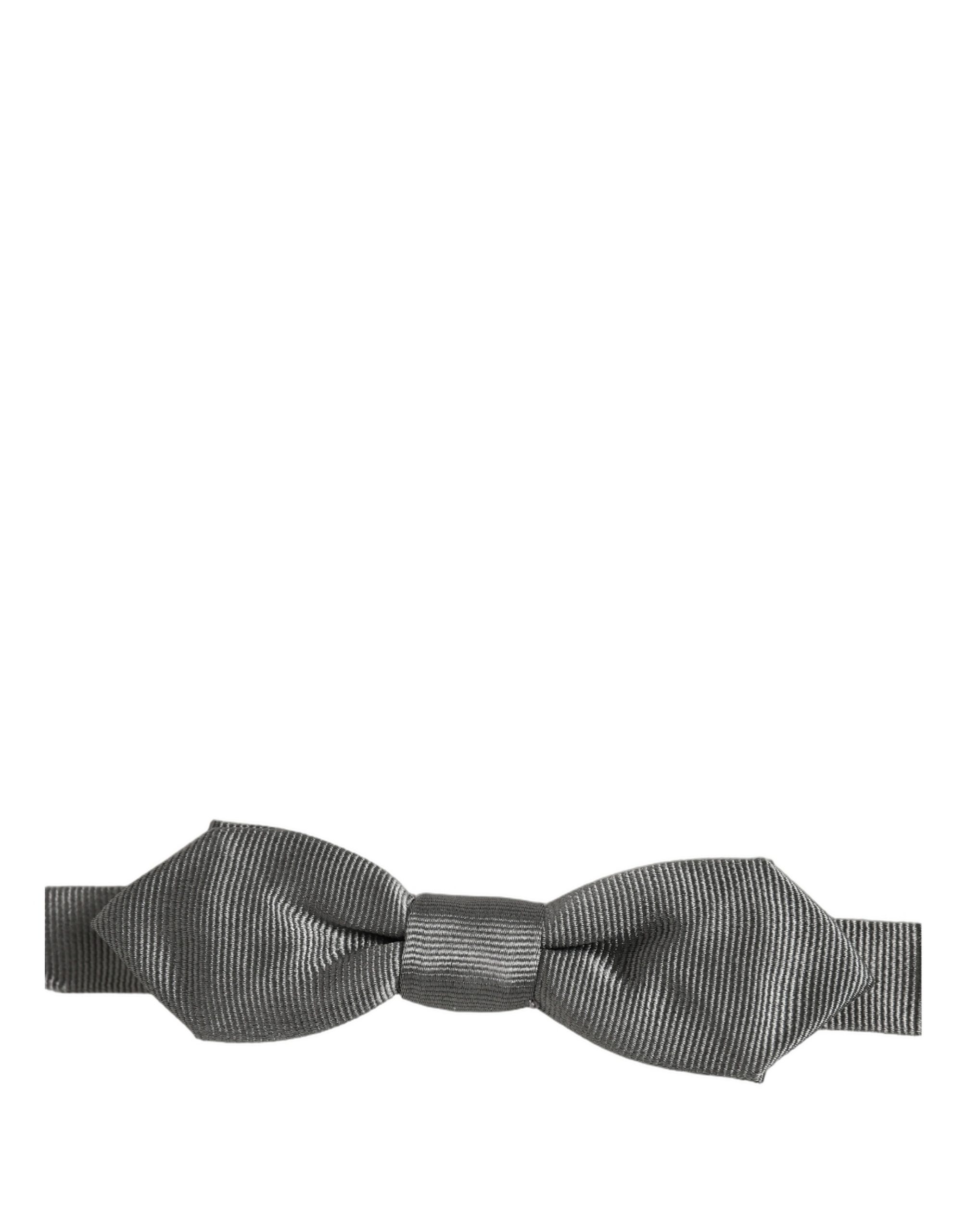 Men Gray 100% Silk Adjustable Neck Papillon Bow Tie