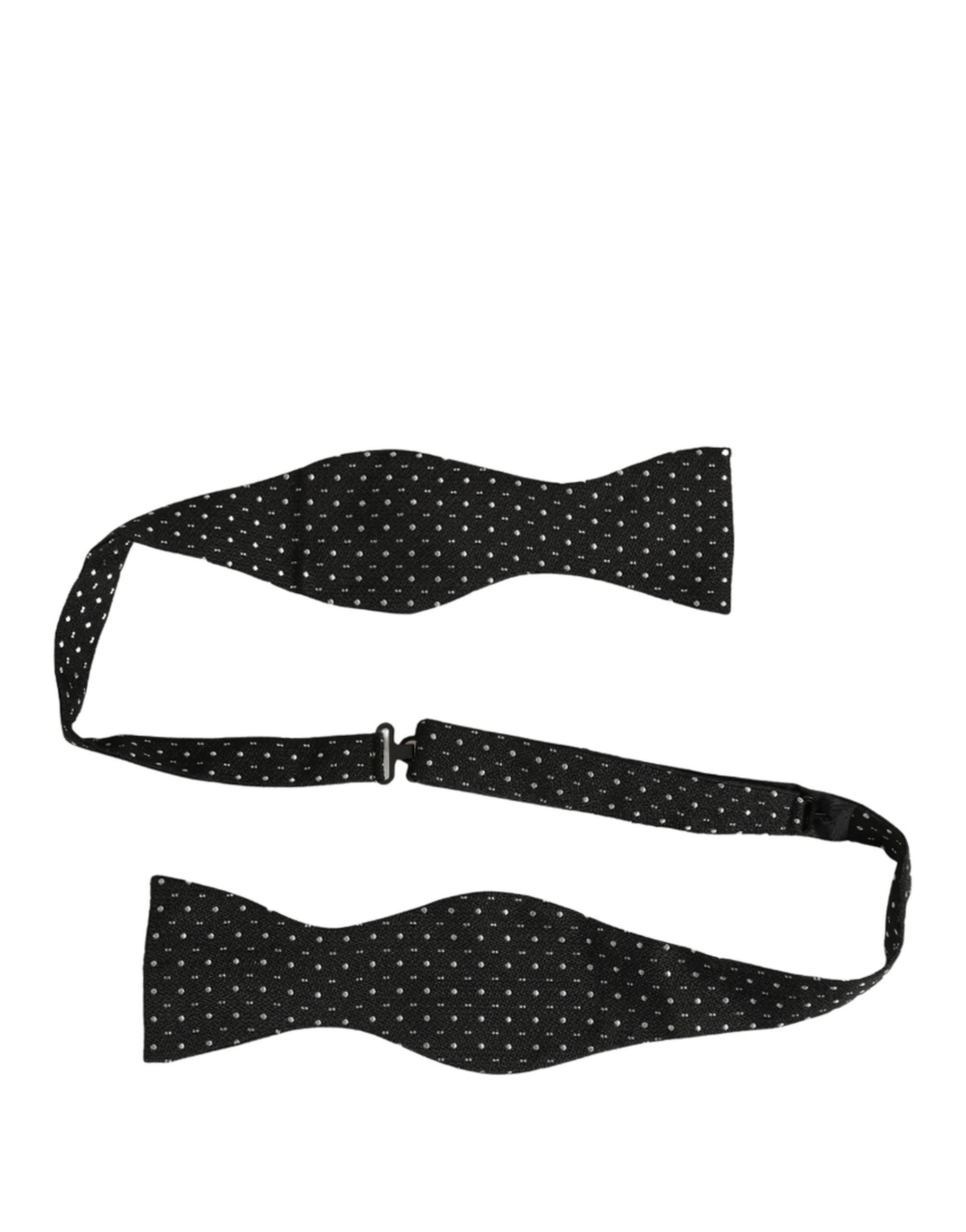 Black White Polka Dot Adjustable Neck Papillon Bow Tie