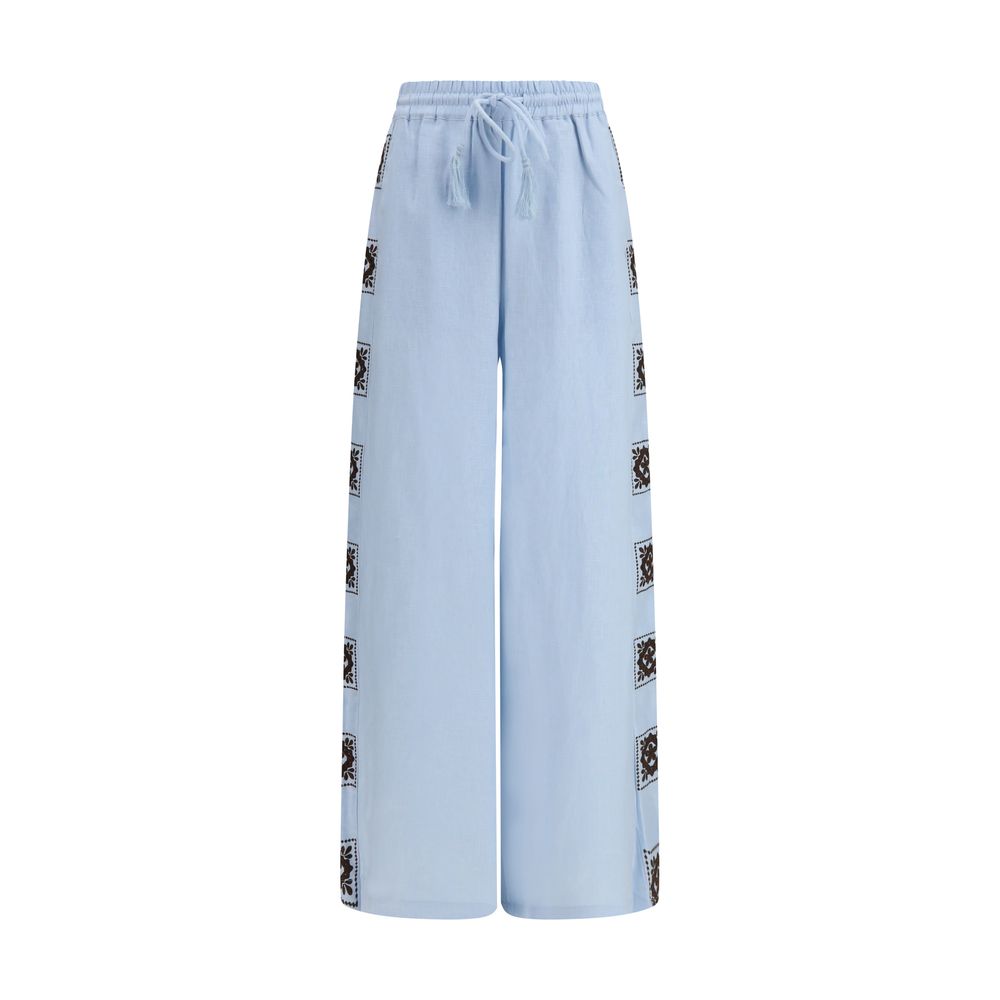 Blue Linen Casual Pants