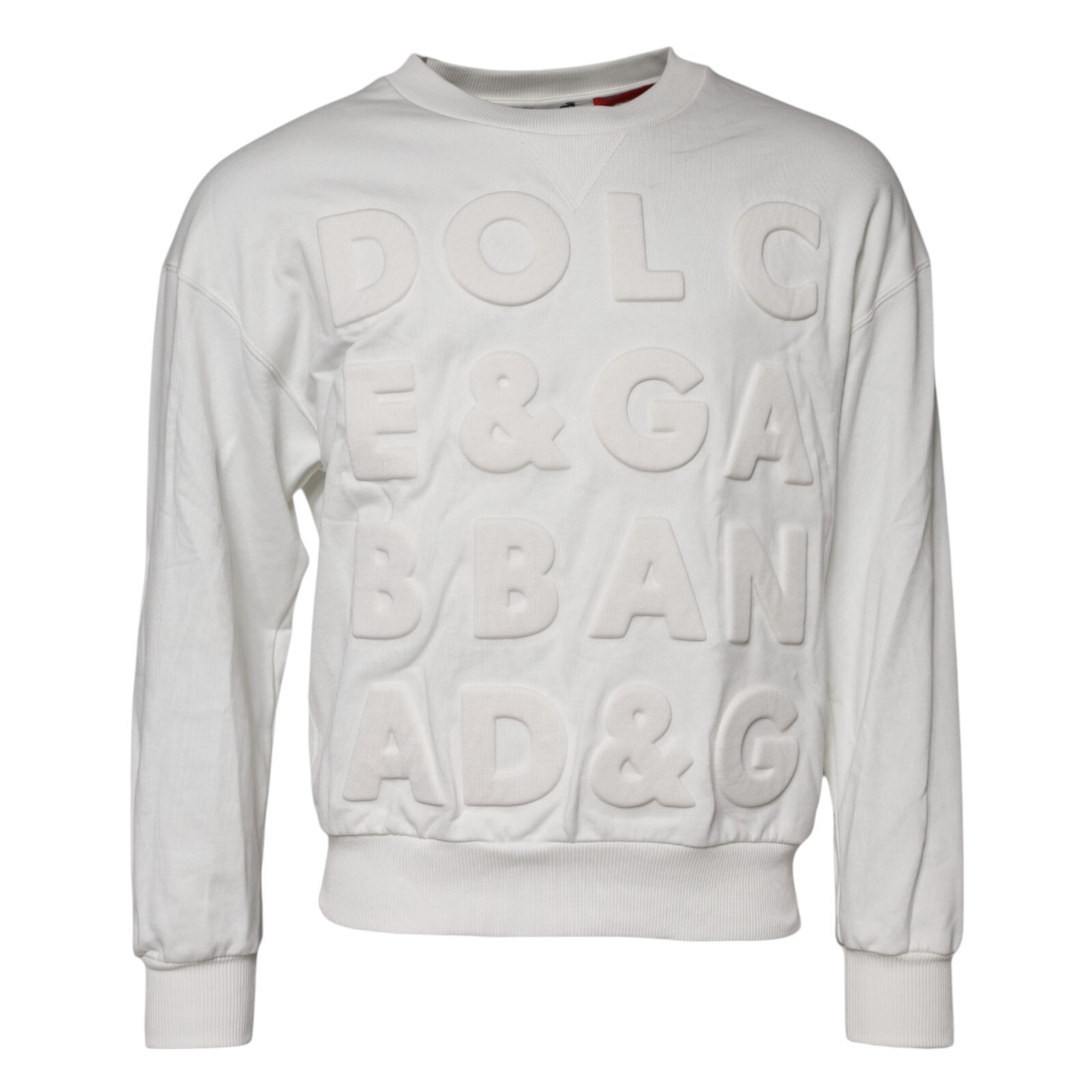 White Embossed Logo Cotton Crew Neck Sweater