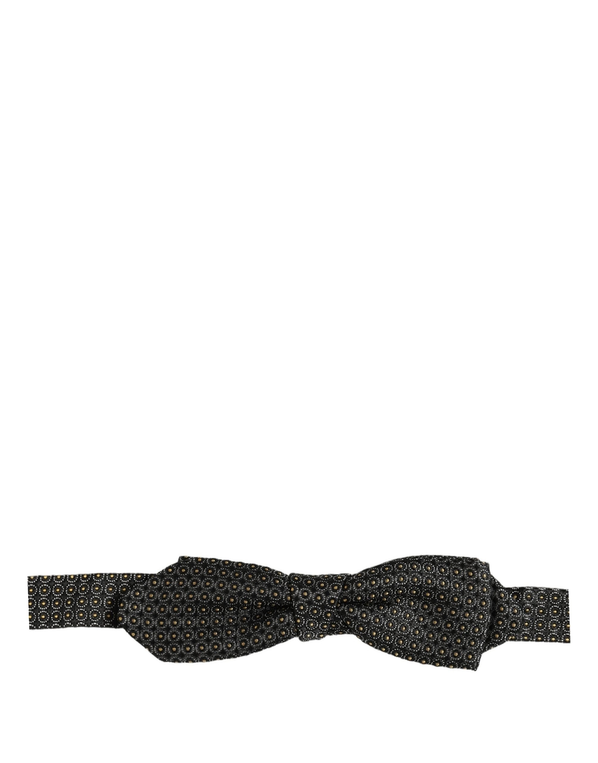 Men Black Dotted Silk Adjustable Neck Papillon Bow Tie
