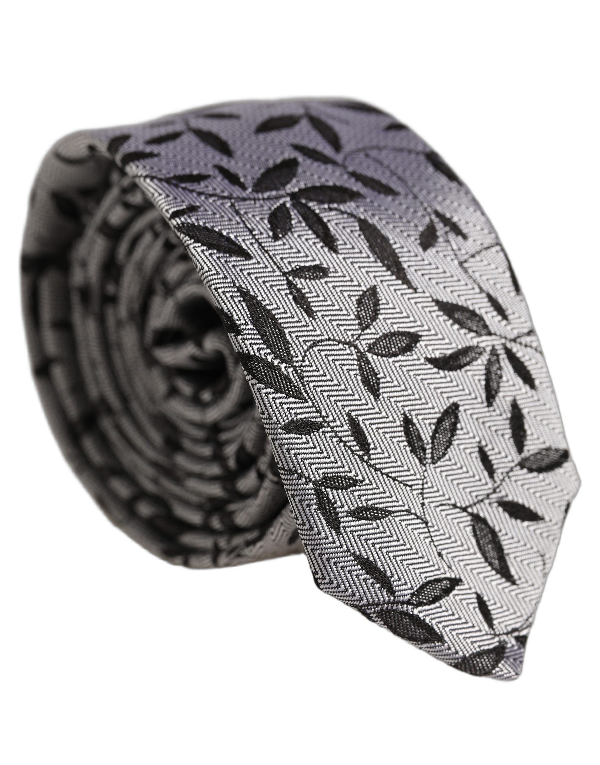 Dolce & Gabbana Men Gray Leaf Pattern Silk Adjustable Men'sd NeckMen's Men's Tie