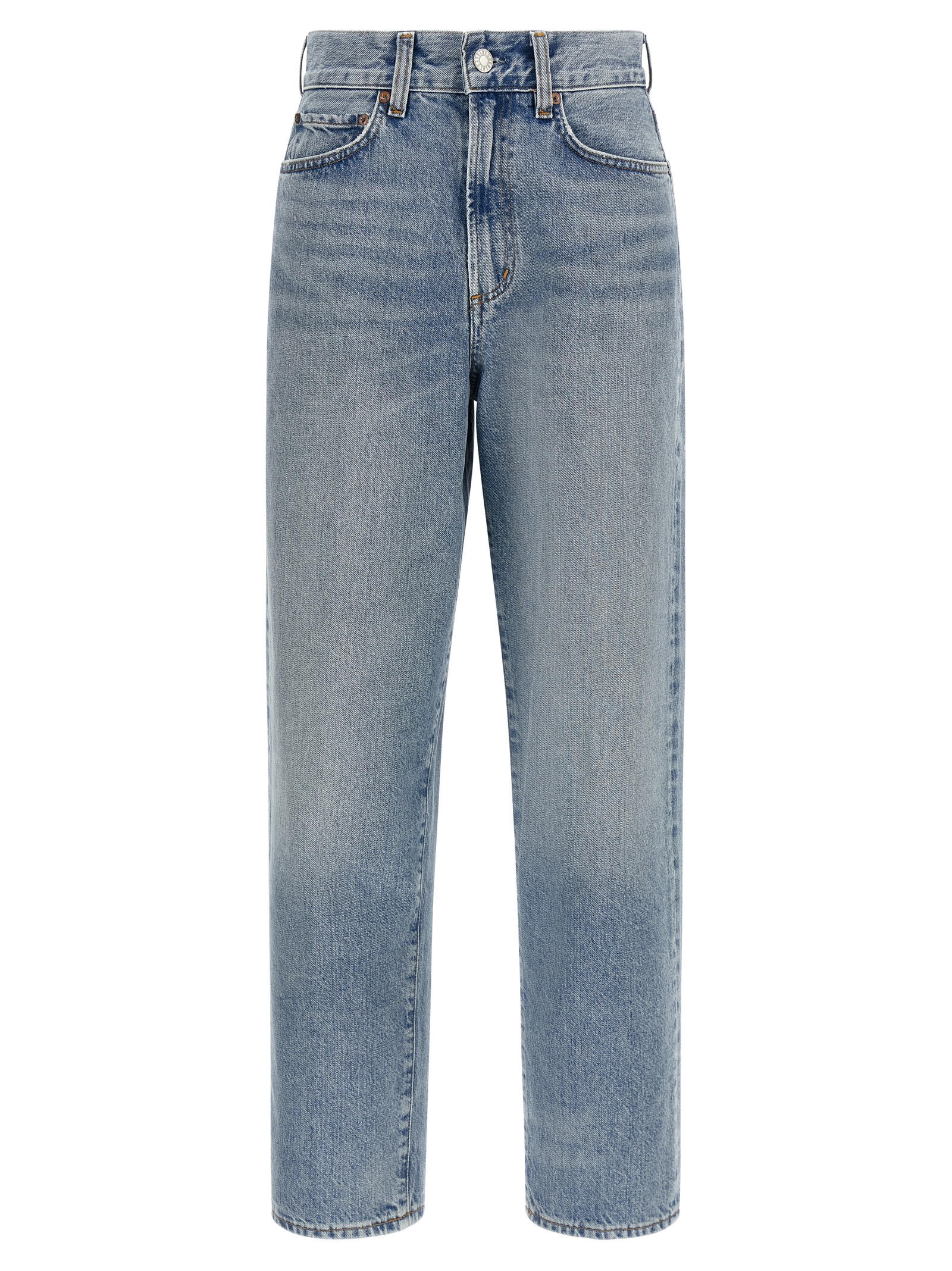 Blue Cotton Straight-Leg Jeans