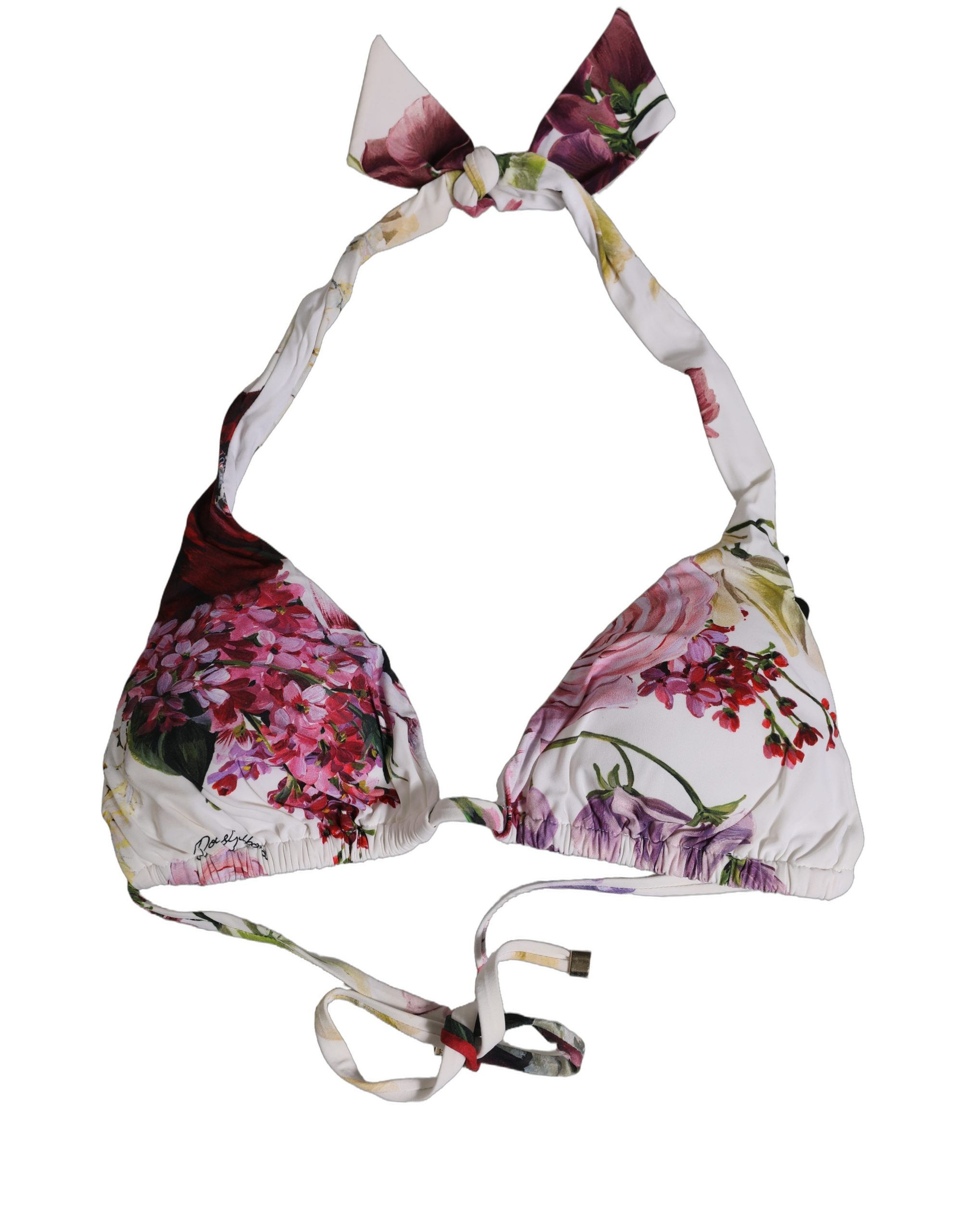 White Floral Print Triangle Beachwear Bikini Top