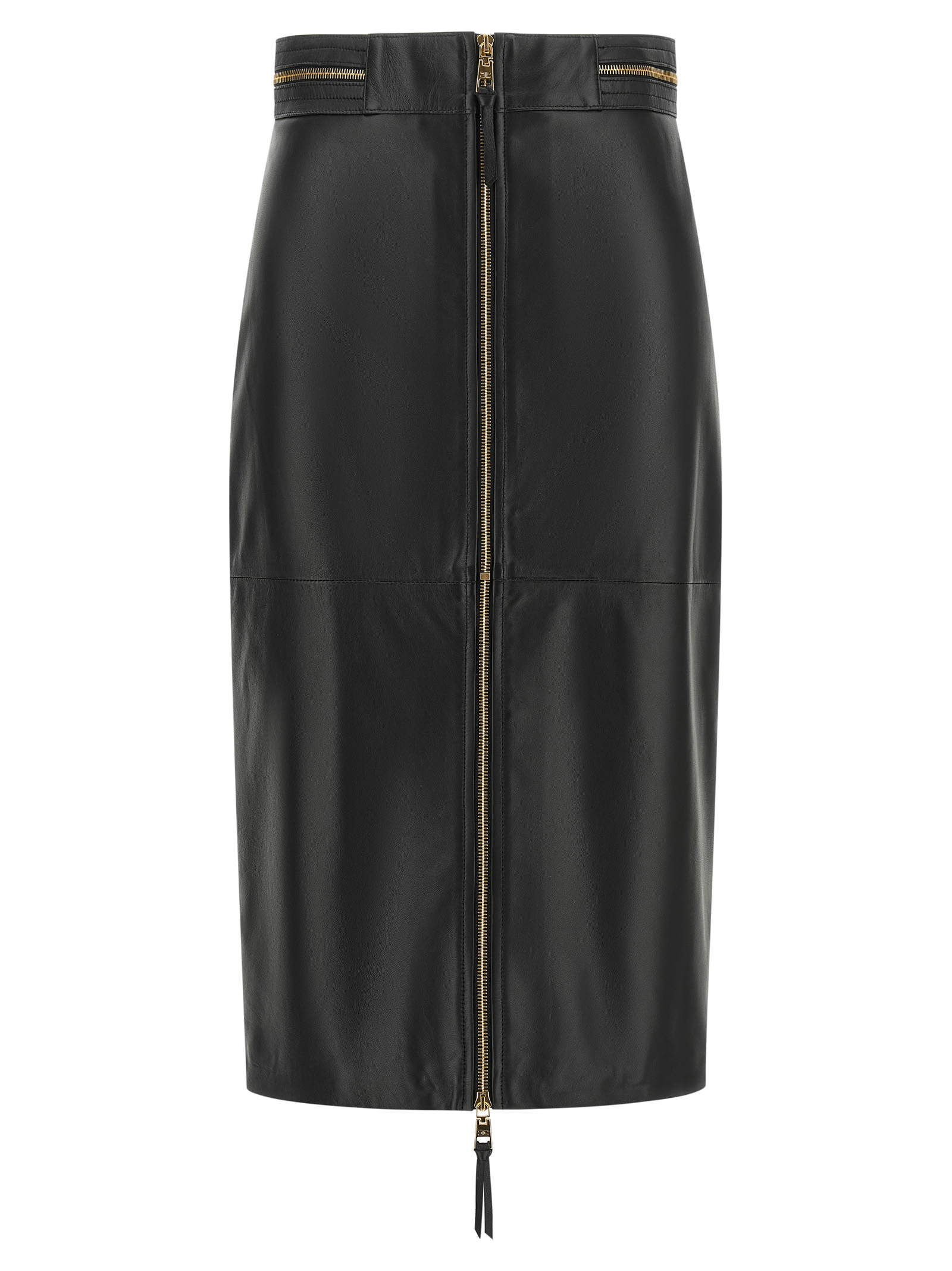 Black Lambskin Midi Skirt