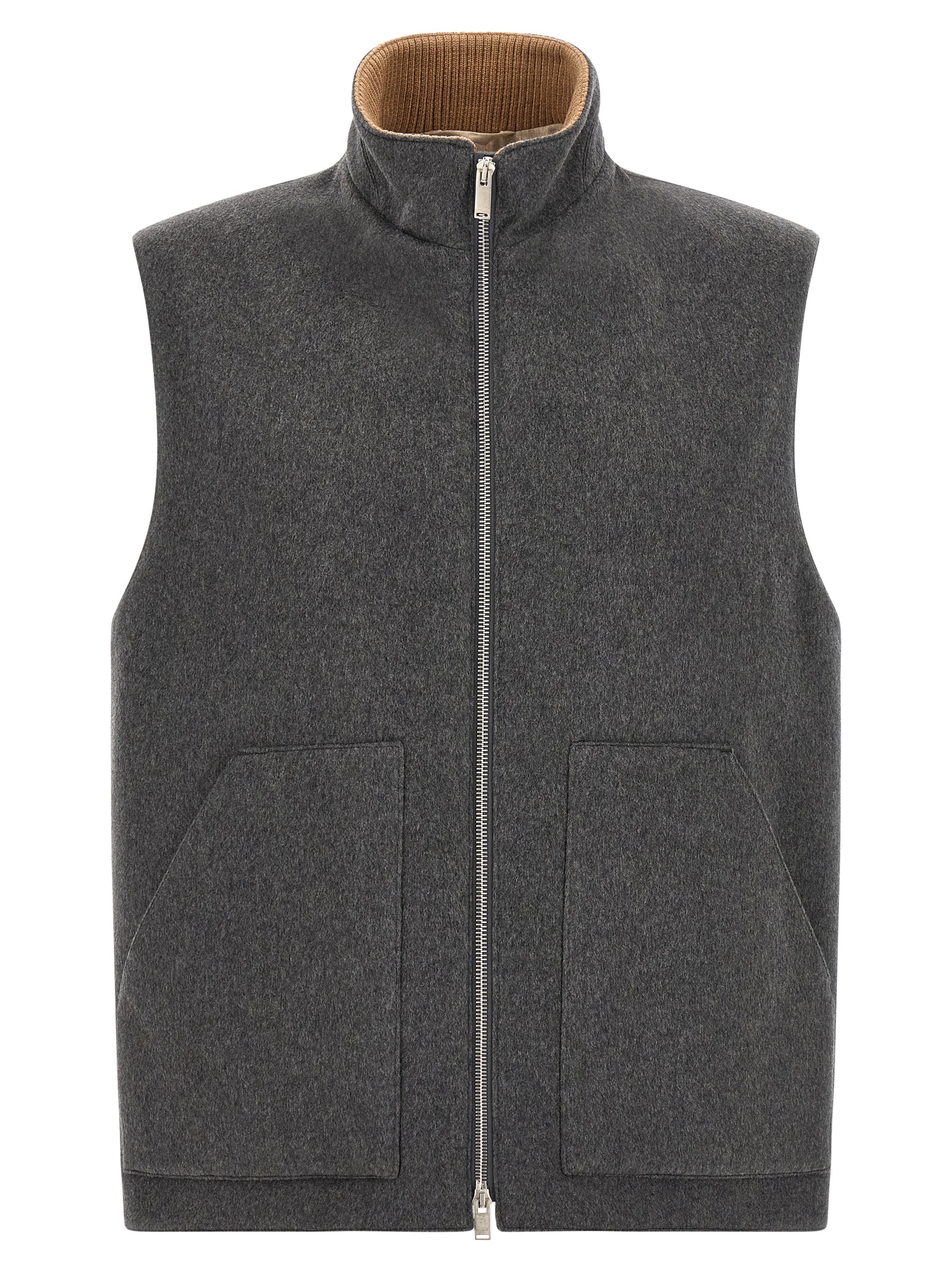 Gray Virgin Wool Sleeveless Jacket