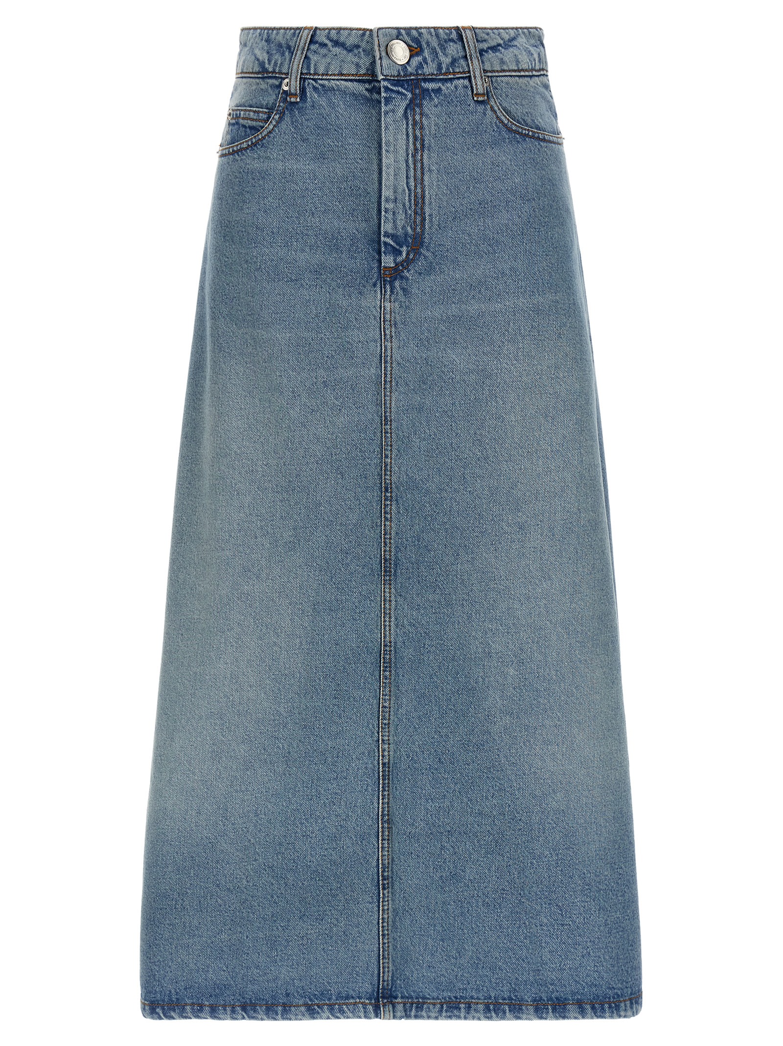 Blue Cotton Midi Skirt