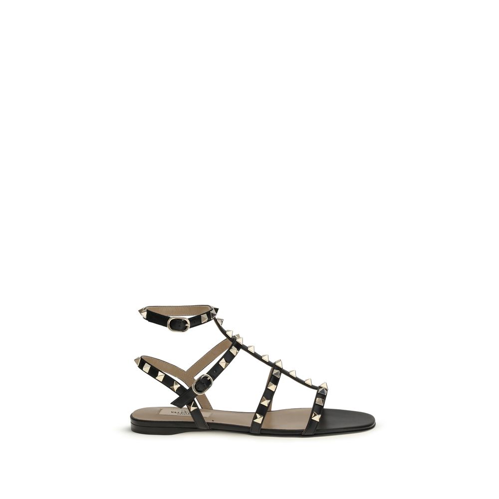 Black Calf Leather Bos Taurus Flat Sandals