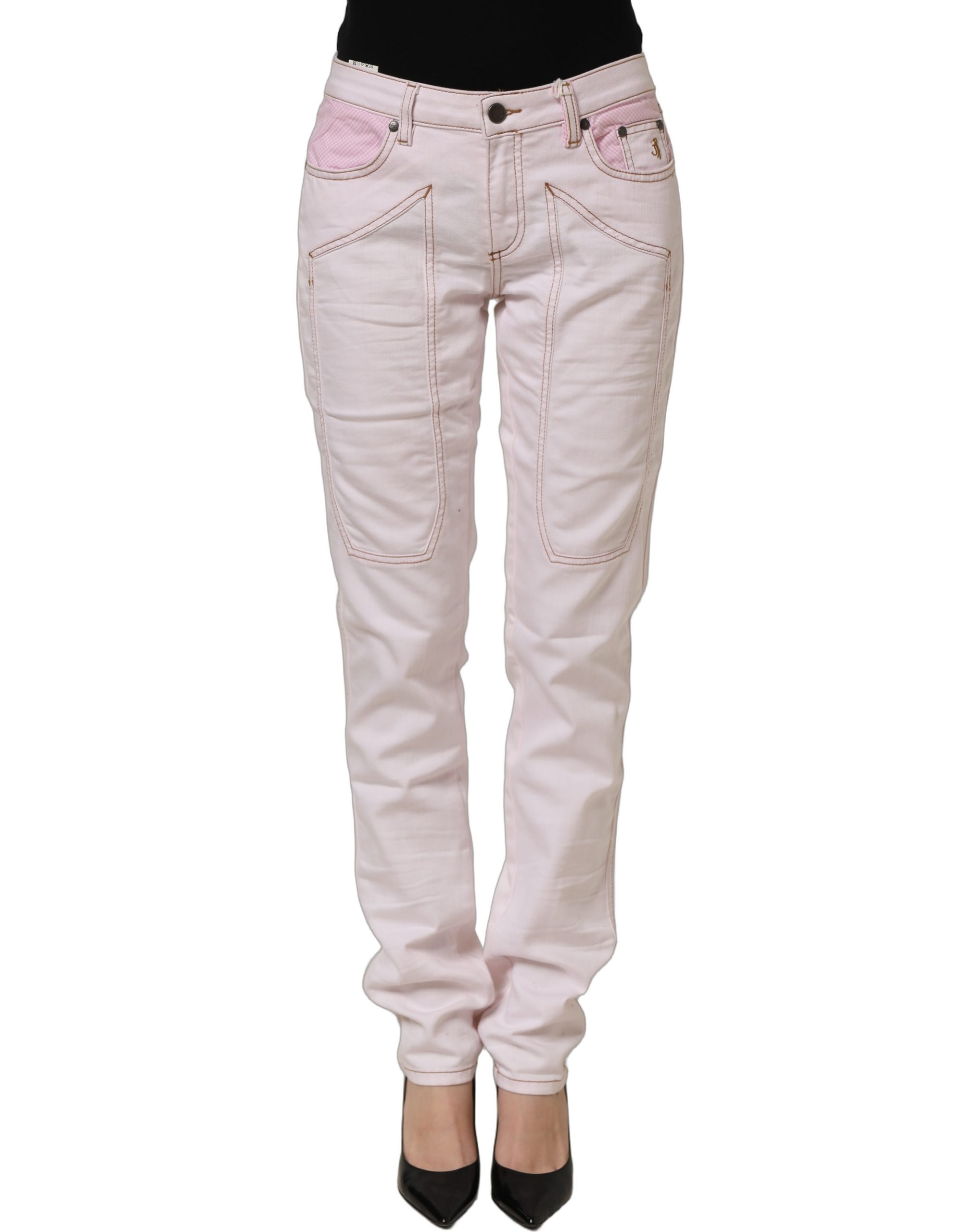 Light Pink Cotton Mid Waist Denim Trouser Jeans
