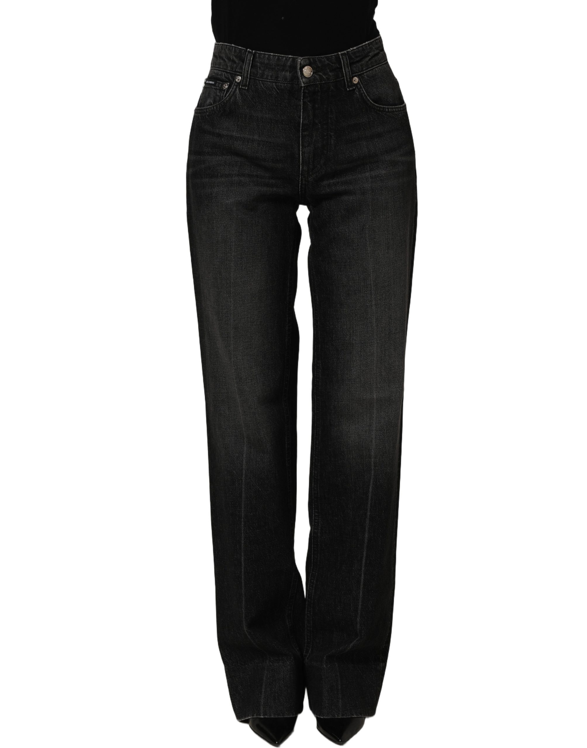 Black Cotton Stretch Straight Denim Jeans