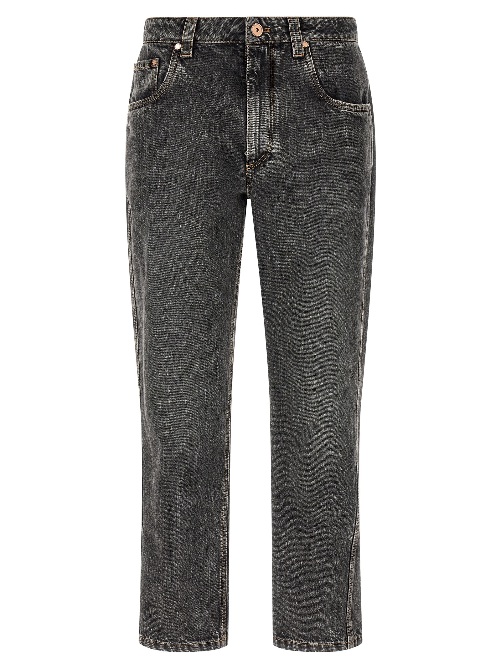 Gray Cotton Straight-Leg Jeans