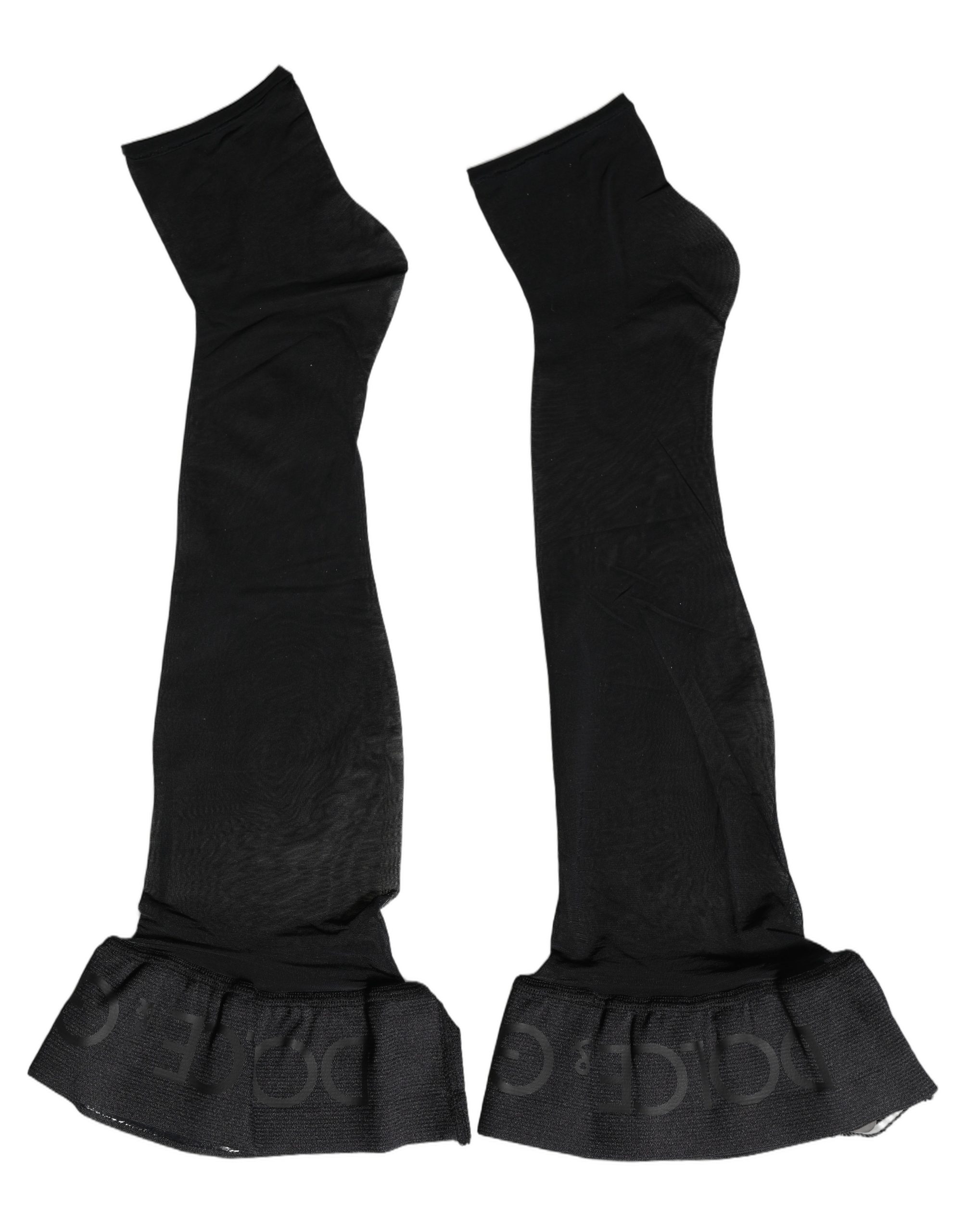 Black Nylon Logo Calf Long Women Accessory Socks