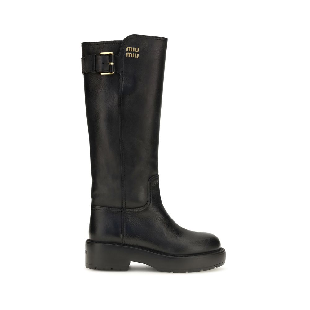 Black Calf Leather Bos Taurus Flat Boots