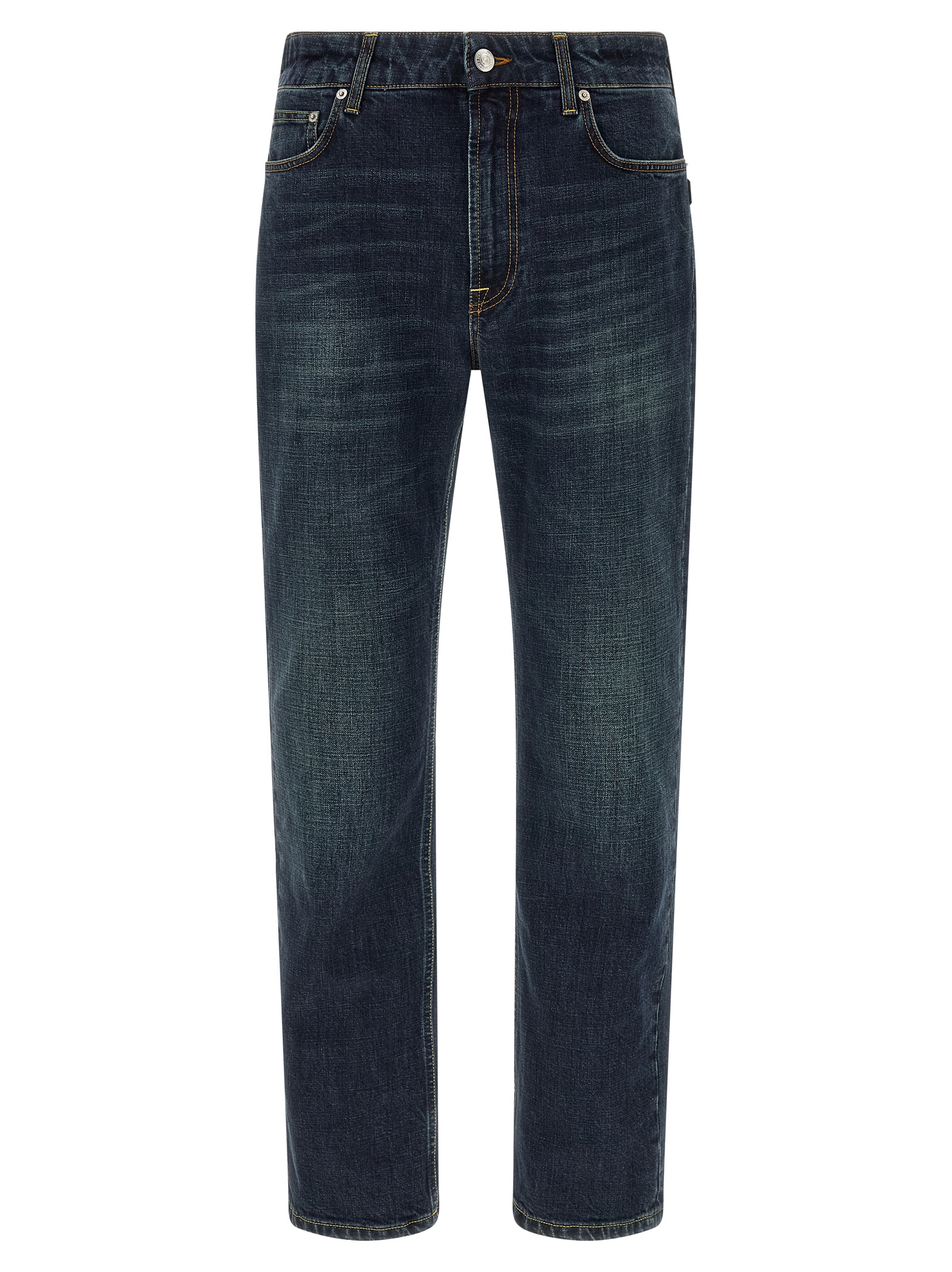Blue Cotton Straight-Leg Jeans