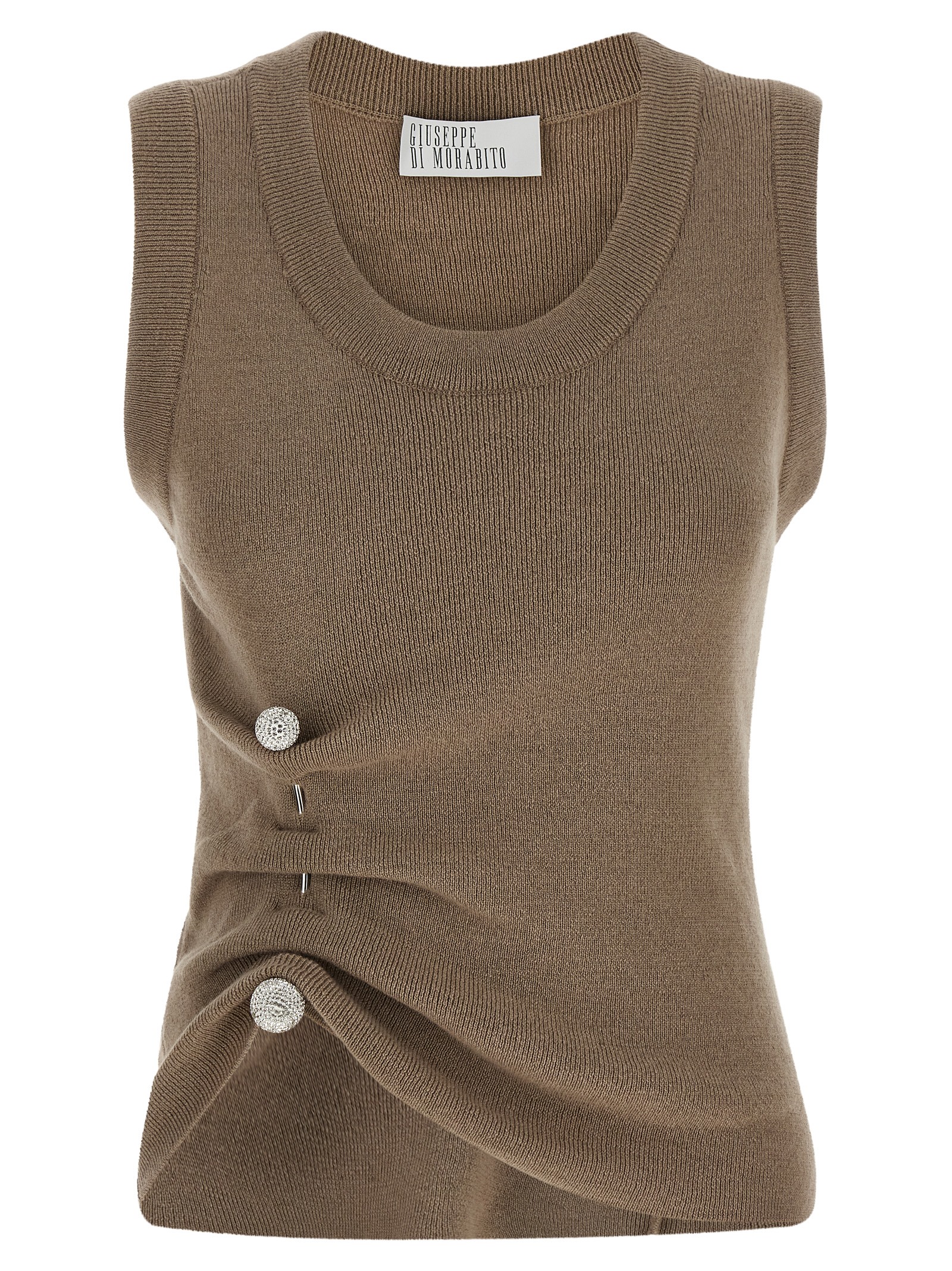 Beige Virgin Wool Sleeveles T-Shirt