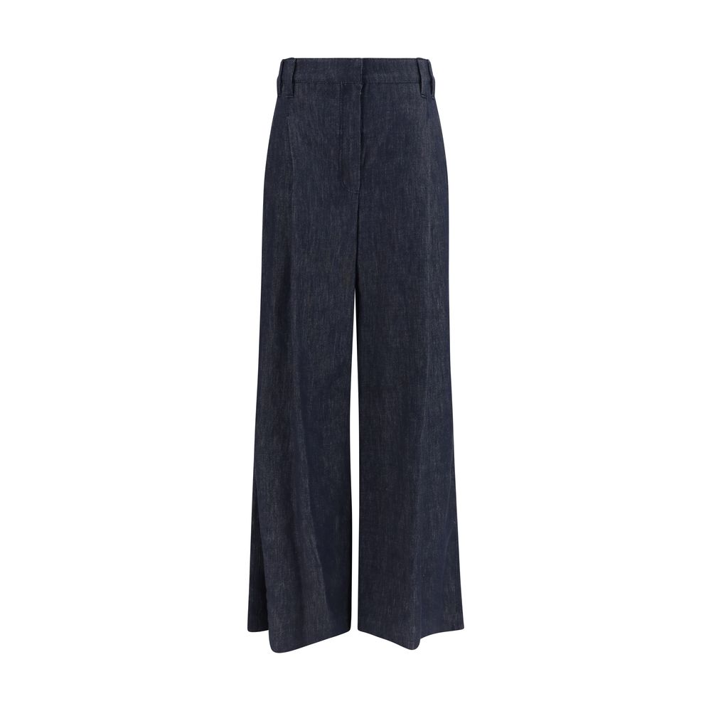 Blue Cotton Casual Pants