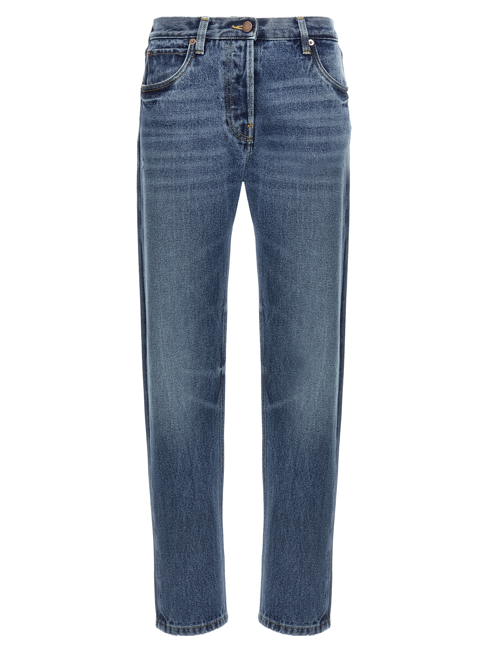 Blue Cotton Straight-Leg Jeans