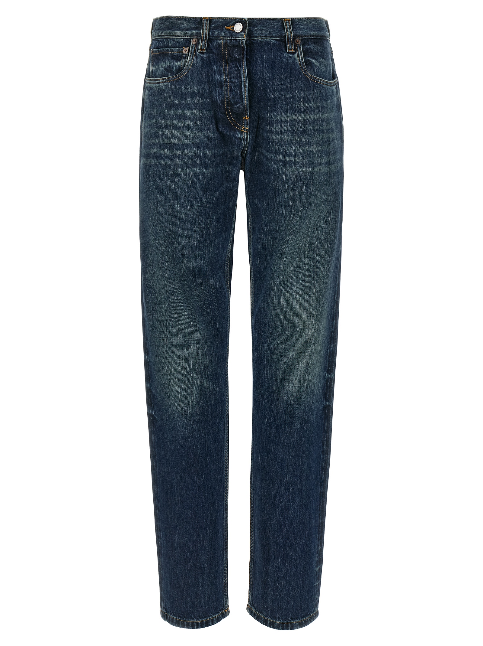Blue Cotton Straight-Leg Jeans