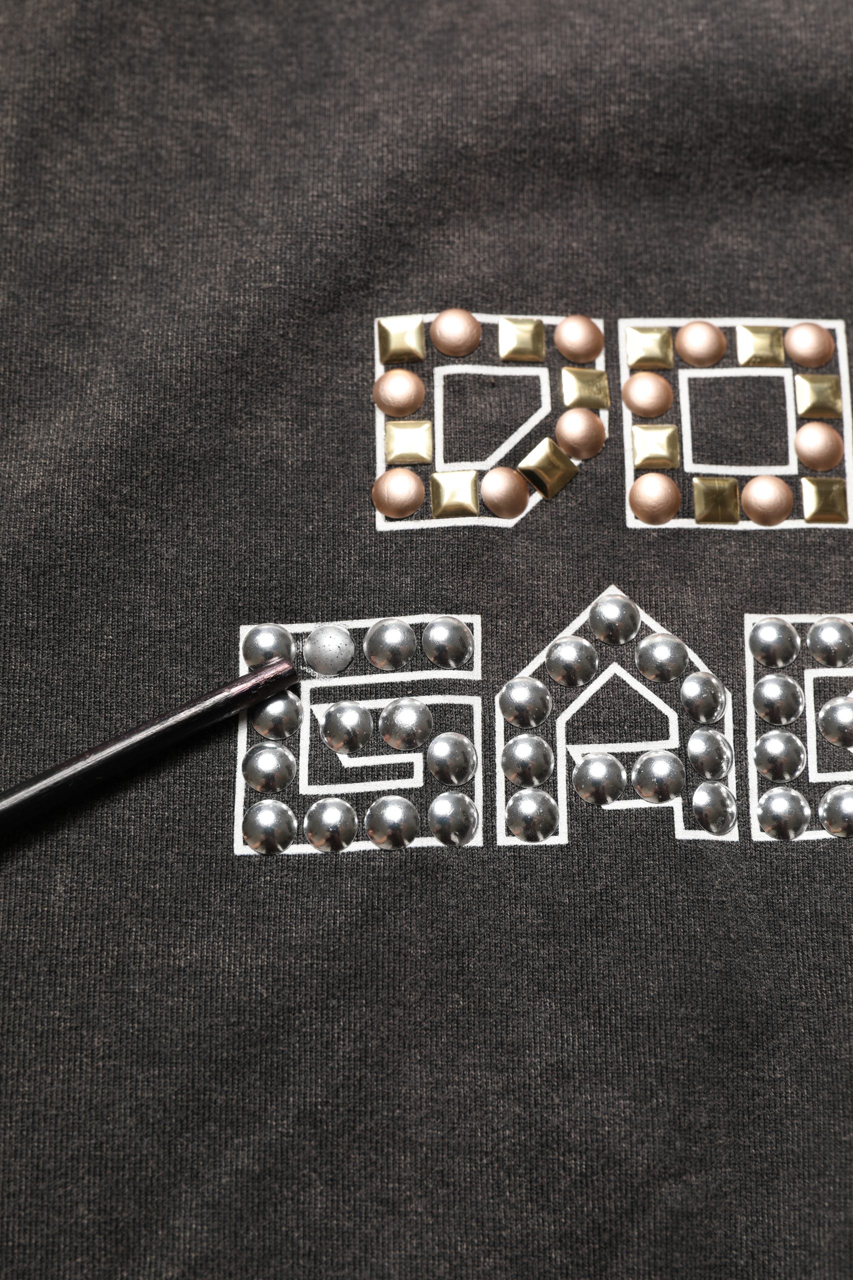 Gray Cotton Logo Stud Embellished T-shirt