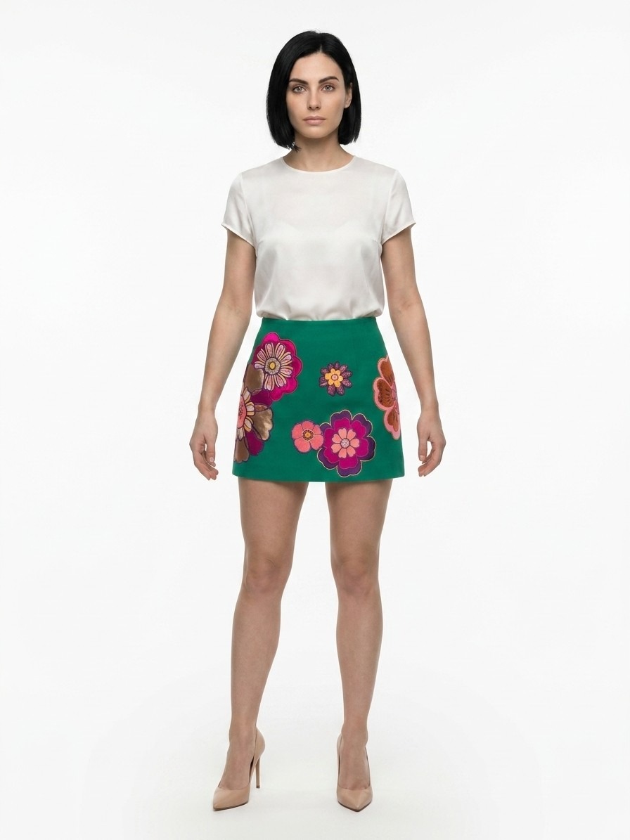 Green Acetate Mini Skirt