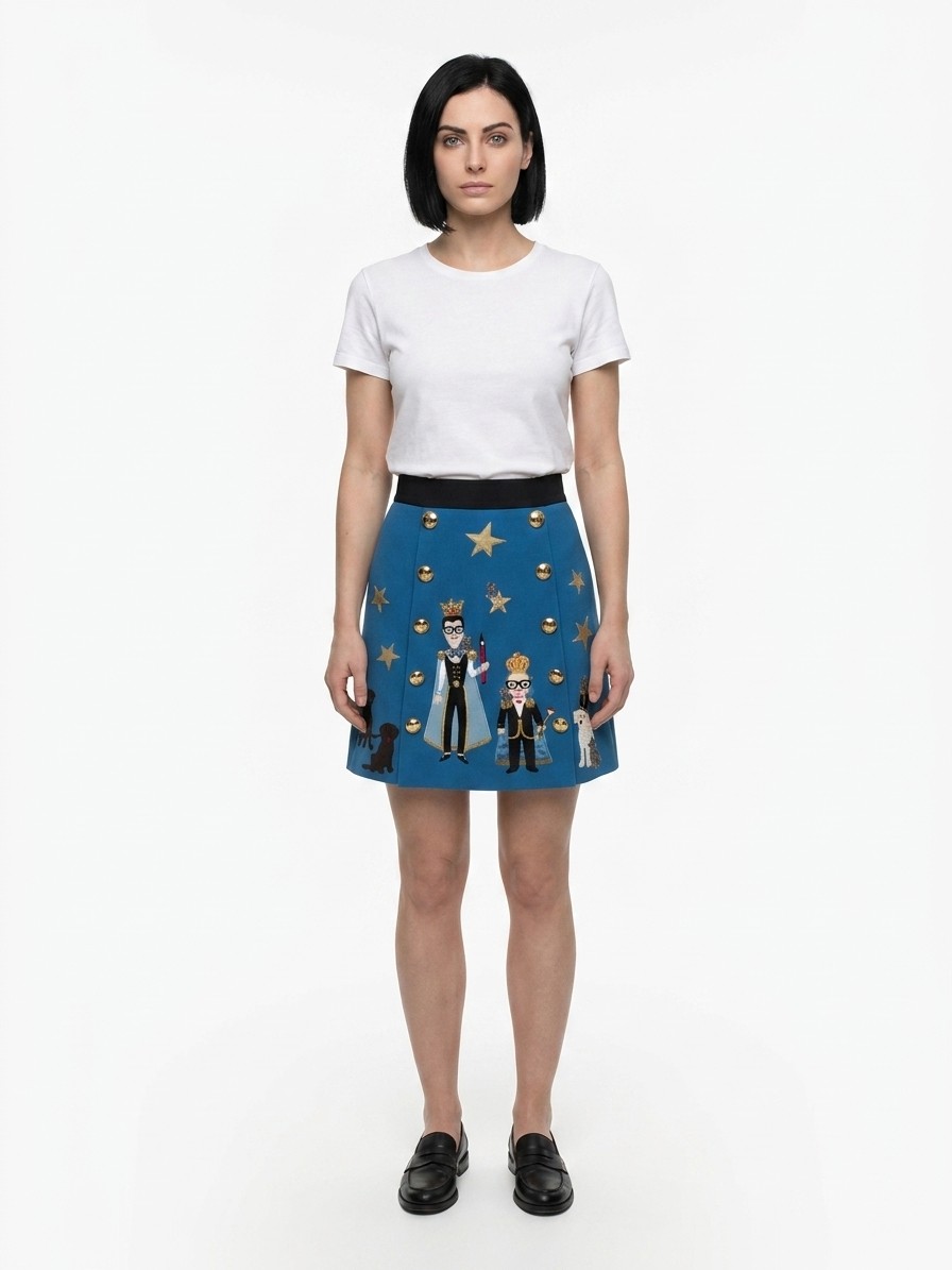 Blue Elastane Mini Skirt