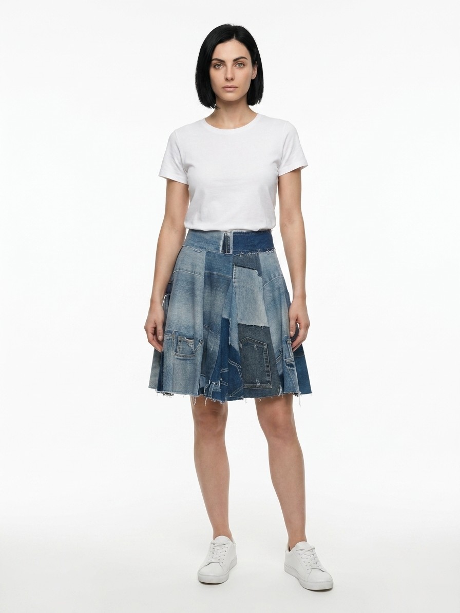 Multicolor Denim Skirt