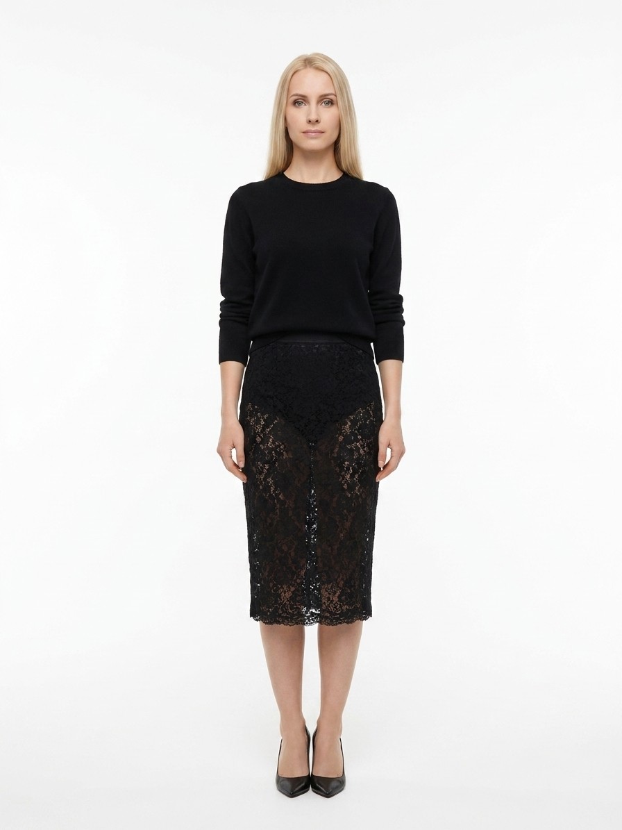 Black Polyamide Midi Skirt