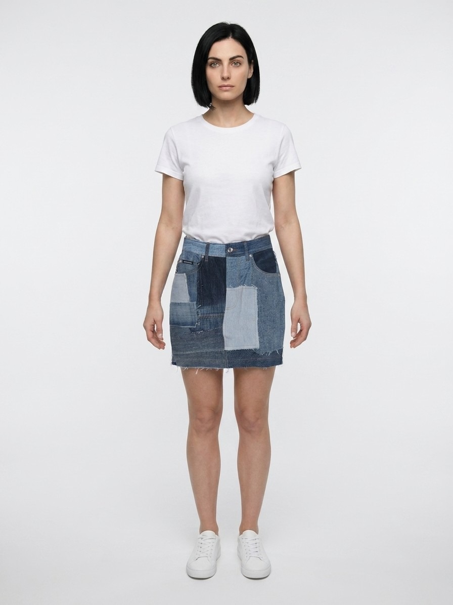 Bicolor Cotton Mini Skirt
