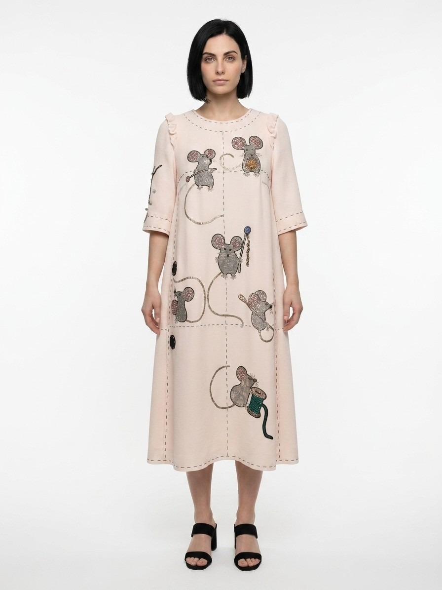 Cream Polyester Casual Dress