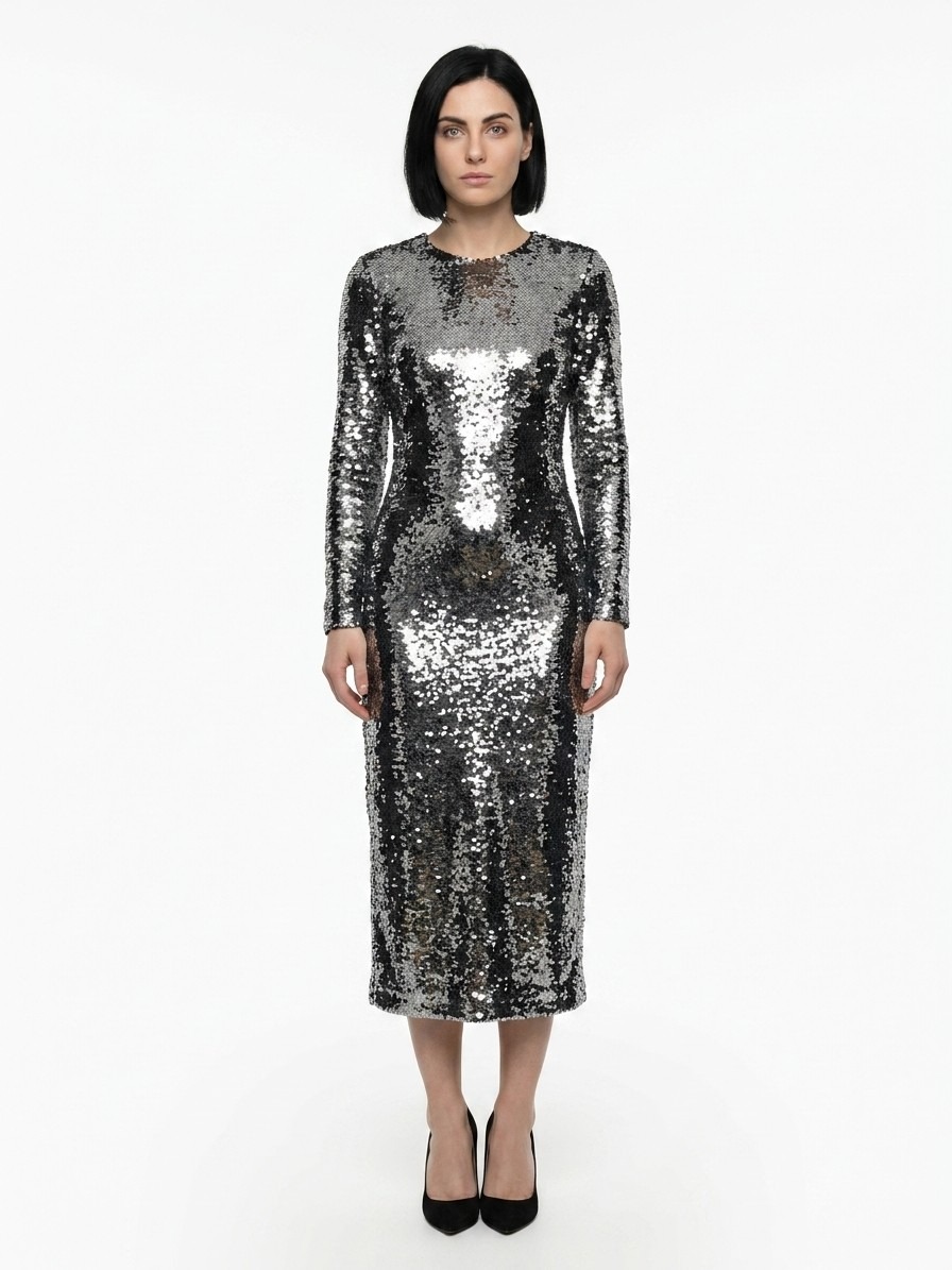 Silver Polyester Cocktail Dress