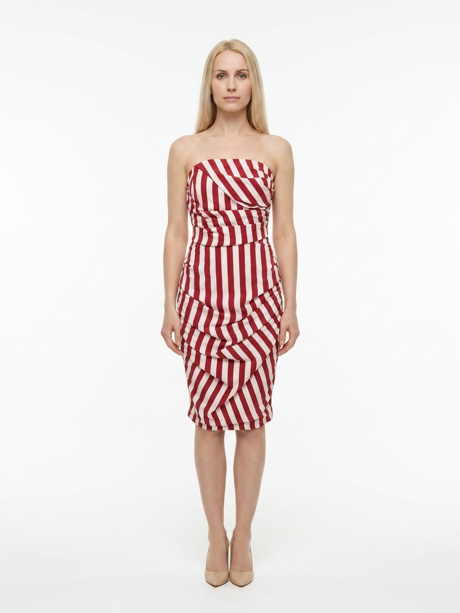 Red Elastane Casual Dress