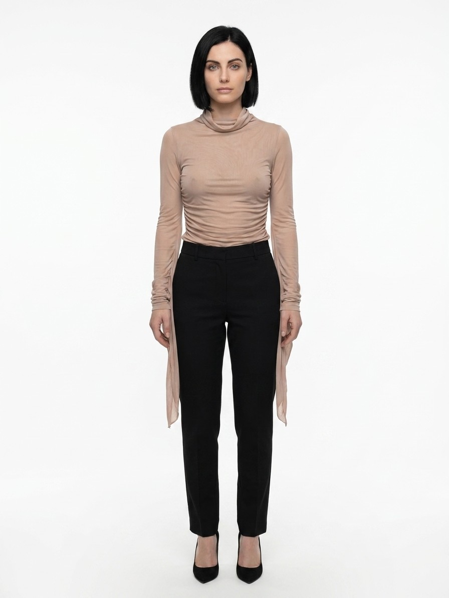 Beige Viscose Long Sleeve T-Shirt