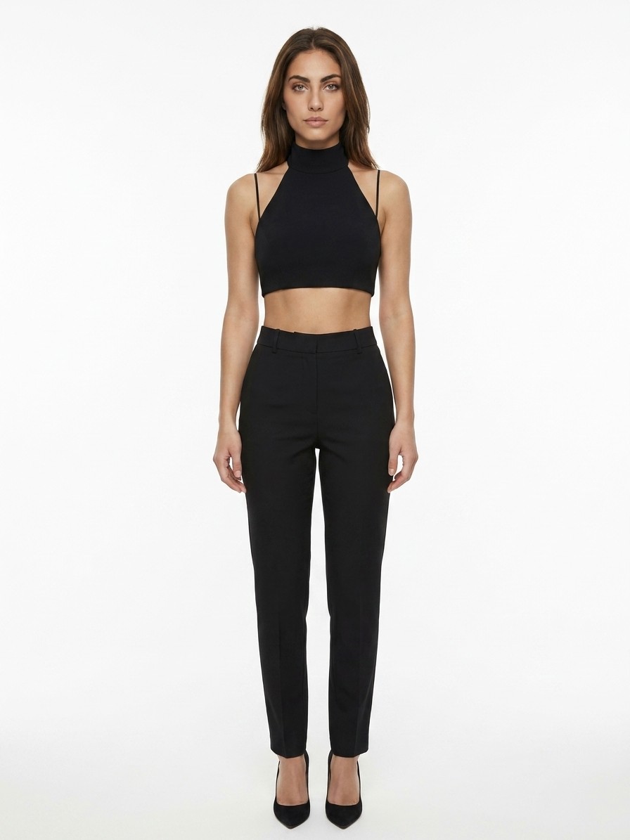 Black Elastane Sleeveles T-Shirt