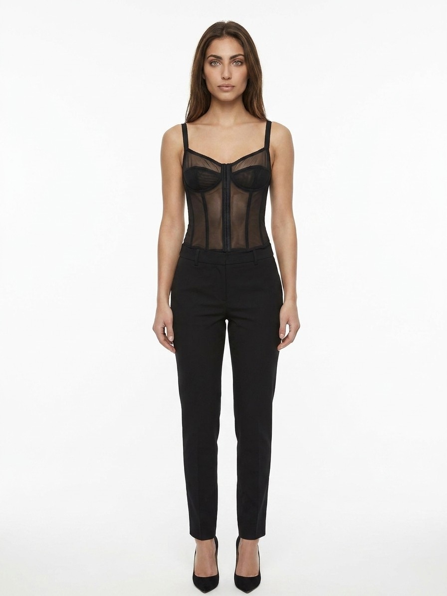 Black Elastane Sleeveles T-Shirt