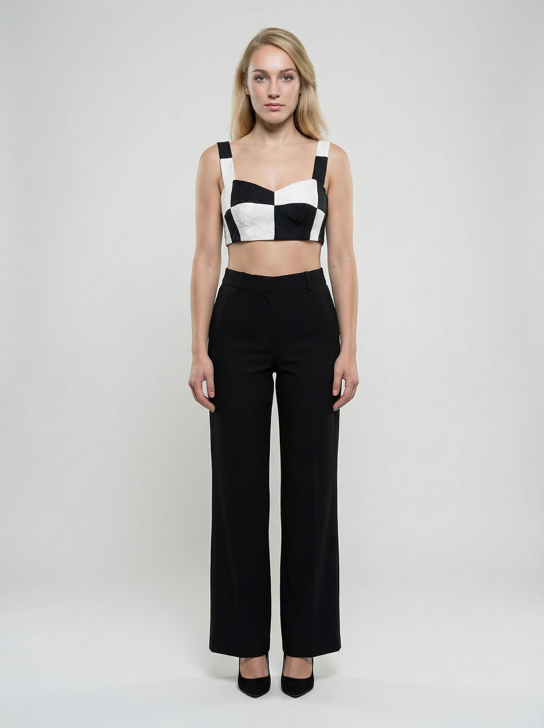 Black And White Elastane Tank Tops