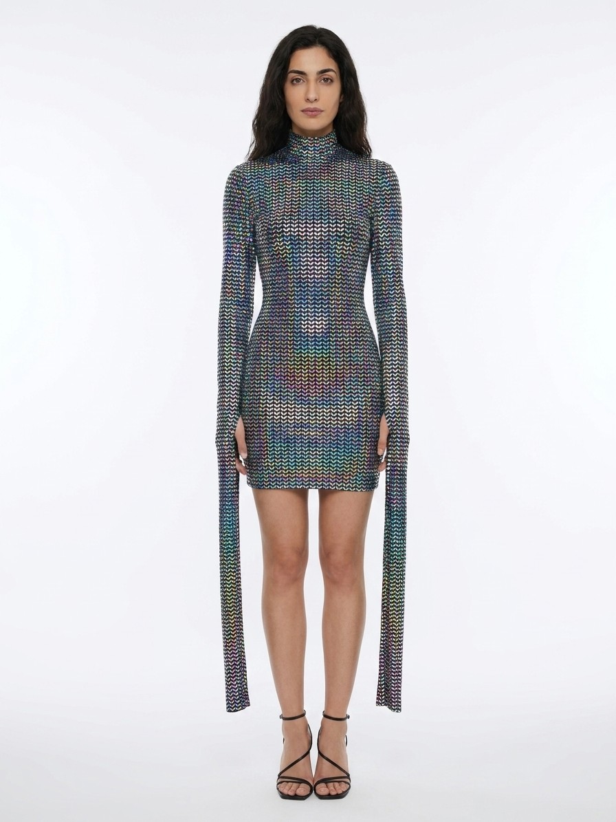 Silver Elastane Cocktail Dress