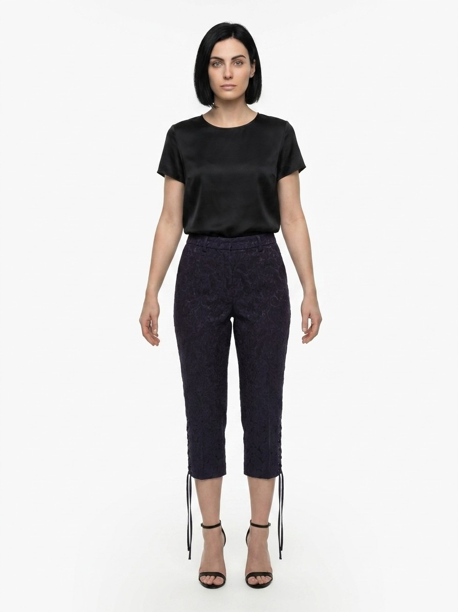 Black Cotton Cropped Pants