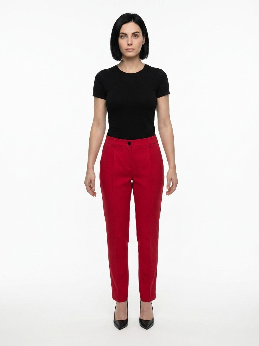 Red Elastane Dress Pants