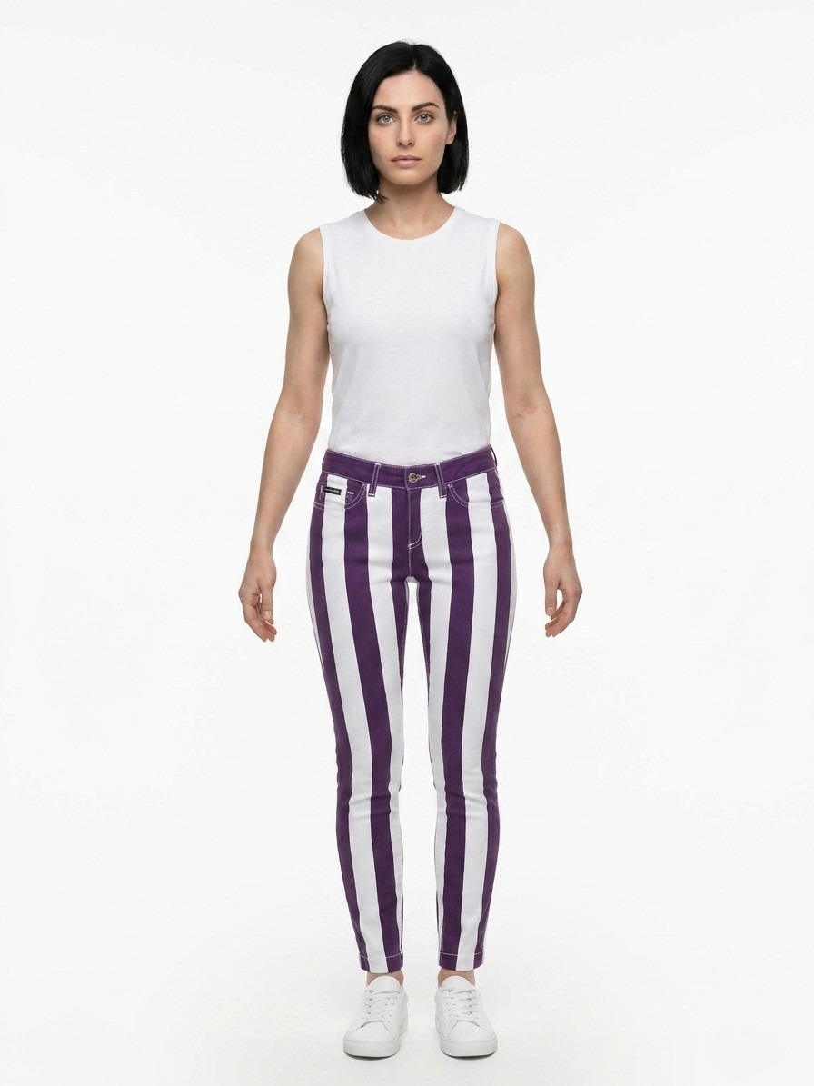 Bicolor Cotton Skinny Pants