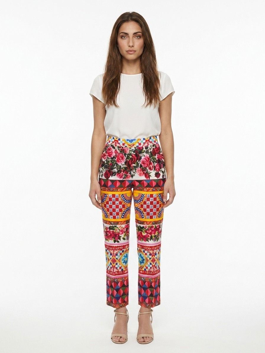 Multicolor Cotton Casual Pants