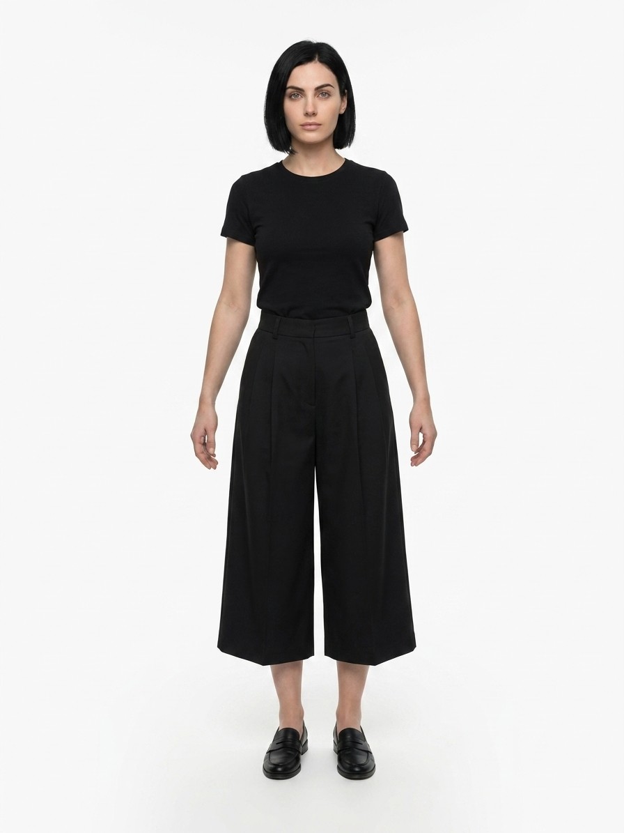 Black Cotton Cropped Pants