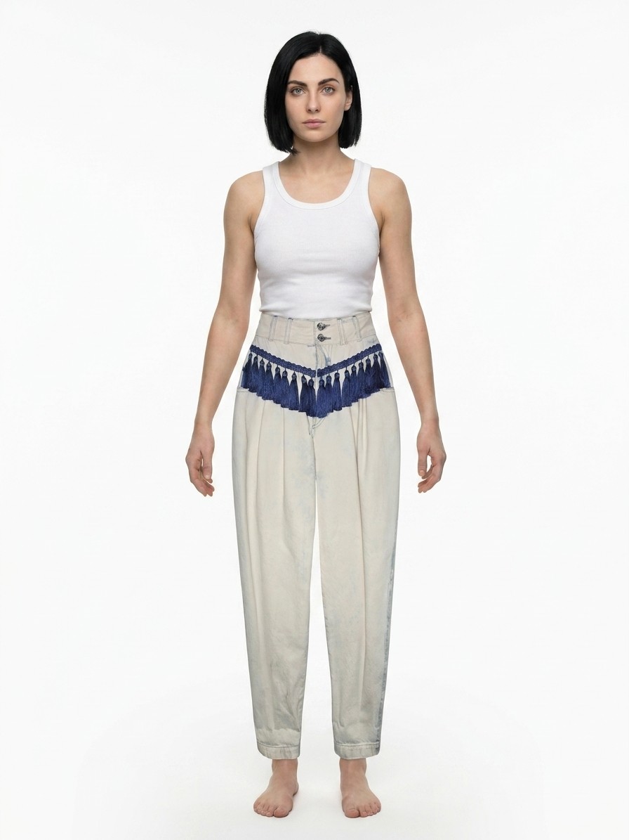 Beige Cotton Casual Pants