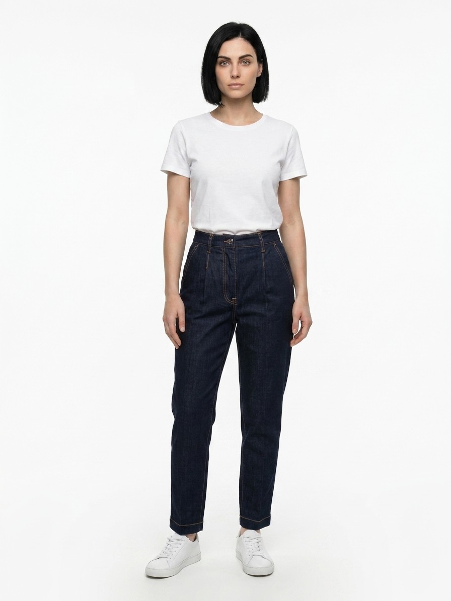 Navy Blue Cotton Straight-Leg Jeans